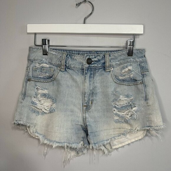 American Eagle Pants - American Eagle Outfitters Light Wash Blue Denim Jean Distressed Shorts Size 2